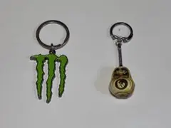 Monster モンスター ロゴ キーホルダー グリーン だるま 福 2点