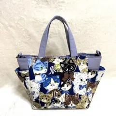[ハンドメイド]サイドポケットの猫柄トートバッグ