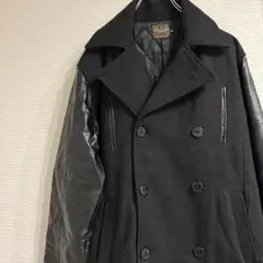 【訳あり】BLACK FLAME ブラックフレイム　ピーコート　ウール　黒　L