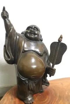 稀)【天指布袋尊 立像】アンティークレトロオブジェ 金工美術