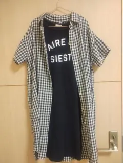 ユニクロUNIQLOギンガムチェックワンピース＆GUロゴワンピースセット140