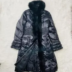 【美品】 ベアトリス ダウン フォックス ファー ロングコート ダークネイビー
