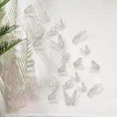 3D 蝶々 バタフライ　ウォールステッカー 20枚セット　シルバー×ホワイト