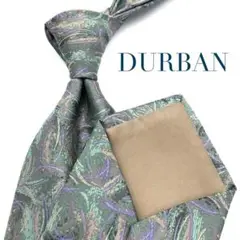 【美品】DURBAN ネクタイ 幾何学模様 ペイント 総柄 グリーン 超希少
