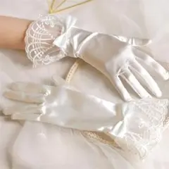 リボン付き レース ショートグローブ（ホワイト） 結婚式 ウェディング