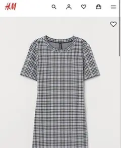 H&M ブラック・ホワイトチェック 半袖ミニワンピース S
