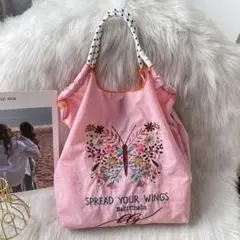 エコバッグ　刺繍　ショルダーバッグ　ナイロン　マザーズバッグ　軽量　大容量