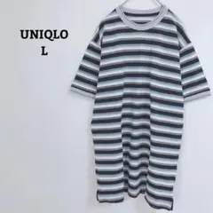 ユニクロ　Tシャツ　ボーダー　半袖　綿混　カジュアル　クルーネック　Ｌ