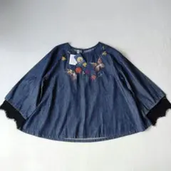 タグ付き未使用品　iS ScoLar　ブラウス　刺繍　袖口レース　コットン　М