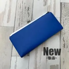 新品 長財布 財布 レディース がま口 ガマ口 ブルー 本革 レザー