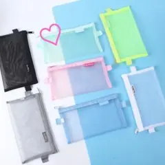 【グリーン】ペンケース メッシュ 韓国 可愛い 学生 筆箱