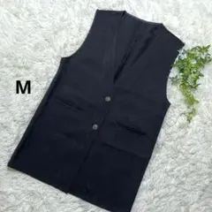 ノーカラーベスト　ジレ　シンプル　　ブラック　M