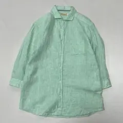 90s Vintage リネン100% L/S ドレスシャツ ドレープ 光沢