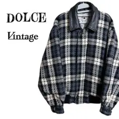 希少★DOLCE ドルチェ 襟本革レザー タータンチェック柄 90s ブルゾン