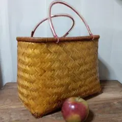 未使用　竹製品　竹細工　飴色　市場かご　大