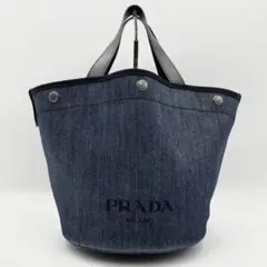 ✨格安美品✨ プラダ デニム トートバッグ スモール デカロゴ レザー 金具
