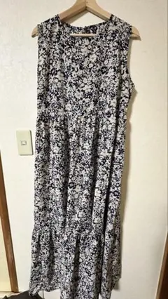 GUフラワープリント ノースリーブ ロングワンピース XXL