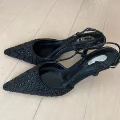 【値下げ】ビーズブラックヒール Lサイズ
