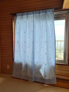 ドレープカーテン 100 x 178cm 水色 １枚 夏柄 おまけ付き