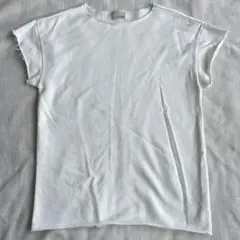 UnpeuFemme ホワイト 切りっぱなし　コットン半袖 Tシャツ