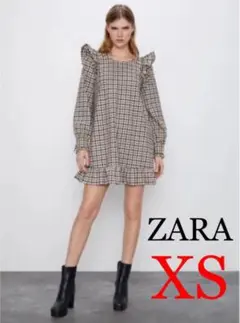 ZARA フリルトリム付きチェック柄ワンピース