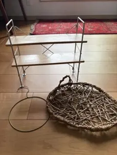 木製金属棚と丸型バスケットセット