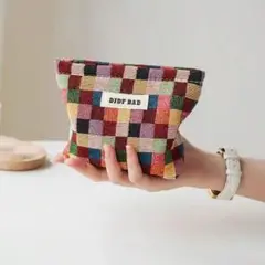 カラフル ブロック チェック ポーチ