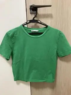ZARA グリーン トップス　クロップドTシャツ Mサイズ　夏用　レディース