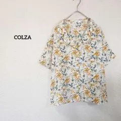 コルザ　シャツ　花柄　半袖シャツ 　ホワイト/イエロー