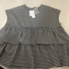 【未使用】チェック柄　ティアード　半袖　トップス