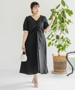 美品★CLETTEシャーリングリボン ワンピース ブラックLL 体型カバー