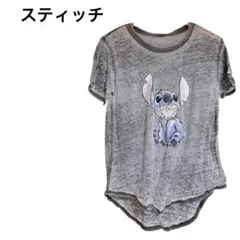 一点物【スティッチ 】プリント 半袖Tシャツ グレー
