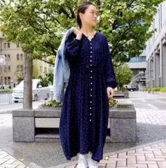 【フィーニーPHEENY】レーヨンドットロングドレス 日本製