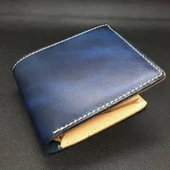C12 本革　牛革　ヌメ革　財布　オールレザー　折り財布　青
