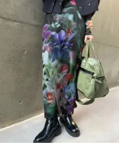 Ameri SMOKE FLOWER SHEER TIGHT SKIRT
