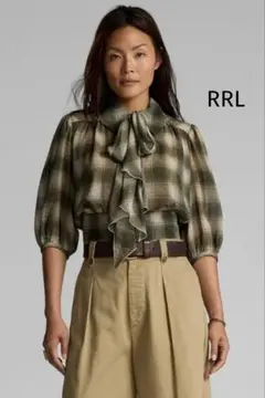 【RRL】ダブルアールエル　プラッド柄ジョーゼットブラウス　マルベリーシルク