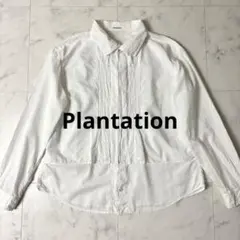 Plantation ピンタック 二重襟 長袖シャツ ブラウス M 白