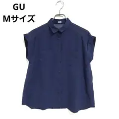 GU ノースリーブシャツ M ネイビー 薄手 春夏 爽やか おしゃれ カジュアル