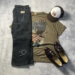 c-boy style 古着 ストリートコーデ 鷲 ゆるだぼブラックデニム