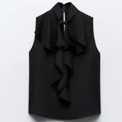 【ZARA】ブラック フリル ノースリーブ シャツ