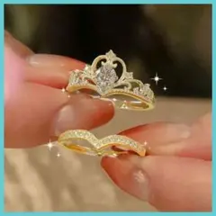 新品 レディース 指輪 リング ティアラ ゴールド CZ 2点セット c