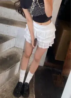 レース ミニスカート ショートパンツ フリル 白 スカート