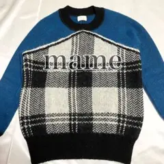 mame マメ モヘア混 ふわふわ ニット セーター チェック ブルー サイズ1
