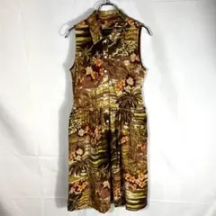 パーリーゲィツリゾート風ブラウン花柄ノースリーブドレス