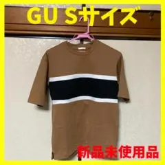 GU ポンチクルーネックTシャツ カラーブロック 5分袖 茶色 黒 白 Sサイズ
