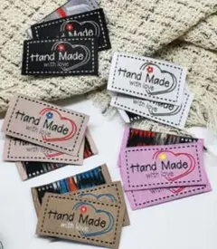 大きめ　刺繍タグ　布タグ　ハート　5色各5枚　計25枚セット　ピスネーム