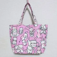 ミニトートバッグ　猫・ピンク