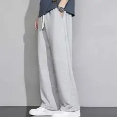 メンズ カジュアル ワイド パンツ グレー Lサイズ相当