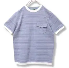 【Crocodile】　半袖　カットソー　青　ブルー　ボーダー　M　Tシャツ