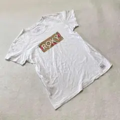 ROXY Tシャツ 半袖 ホワイト 花柄ロゴ クルーネック コットン100% M